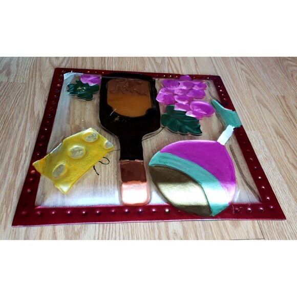 LSARTS Glass Wine And Cheese PLATTER 11.5 Square Vino Bottle Wine Glass Grapes - Picture 8 of 10